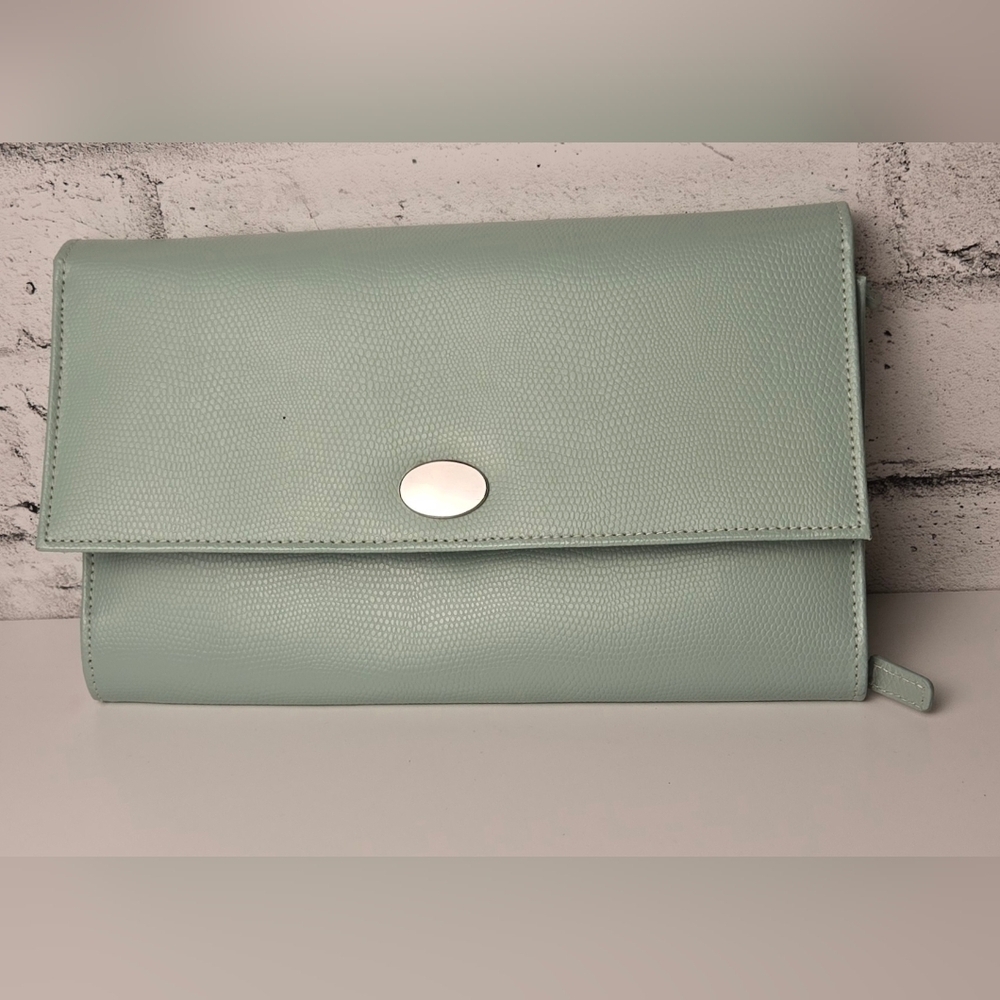 Mint Green Travel Jewelry Organizer Clutch Case with Zipper & Snap Closures - Picture 1 of 10